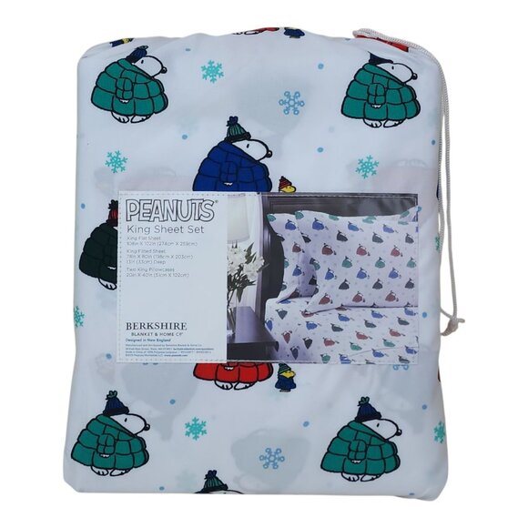 Peanuts Snoopy King Sheet Set By Berkshire Holiday Christmas Igloo Winter 4 pc - Picture 2 of 7